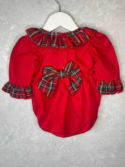 Red Bow Tartan Romper With Matching Knee High Socks