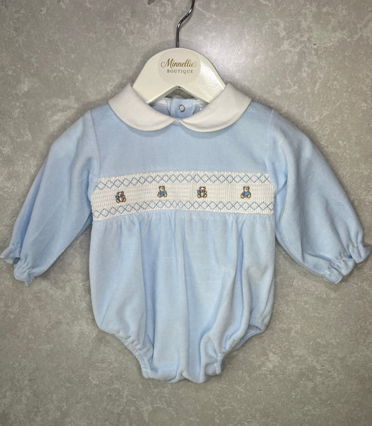 Teddy Velour Smocked Romper