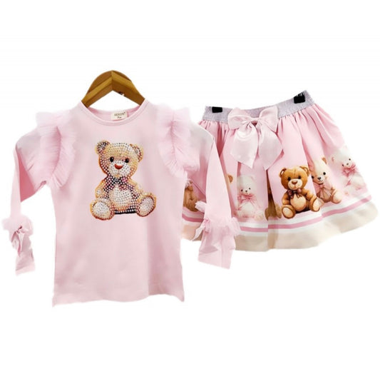 Pink Teddy Top & Skirt Set