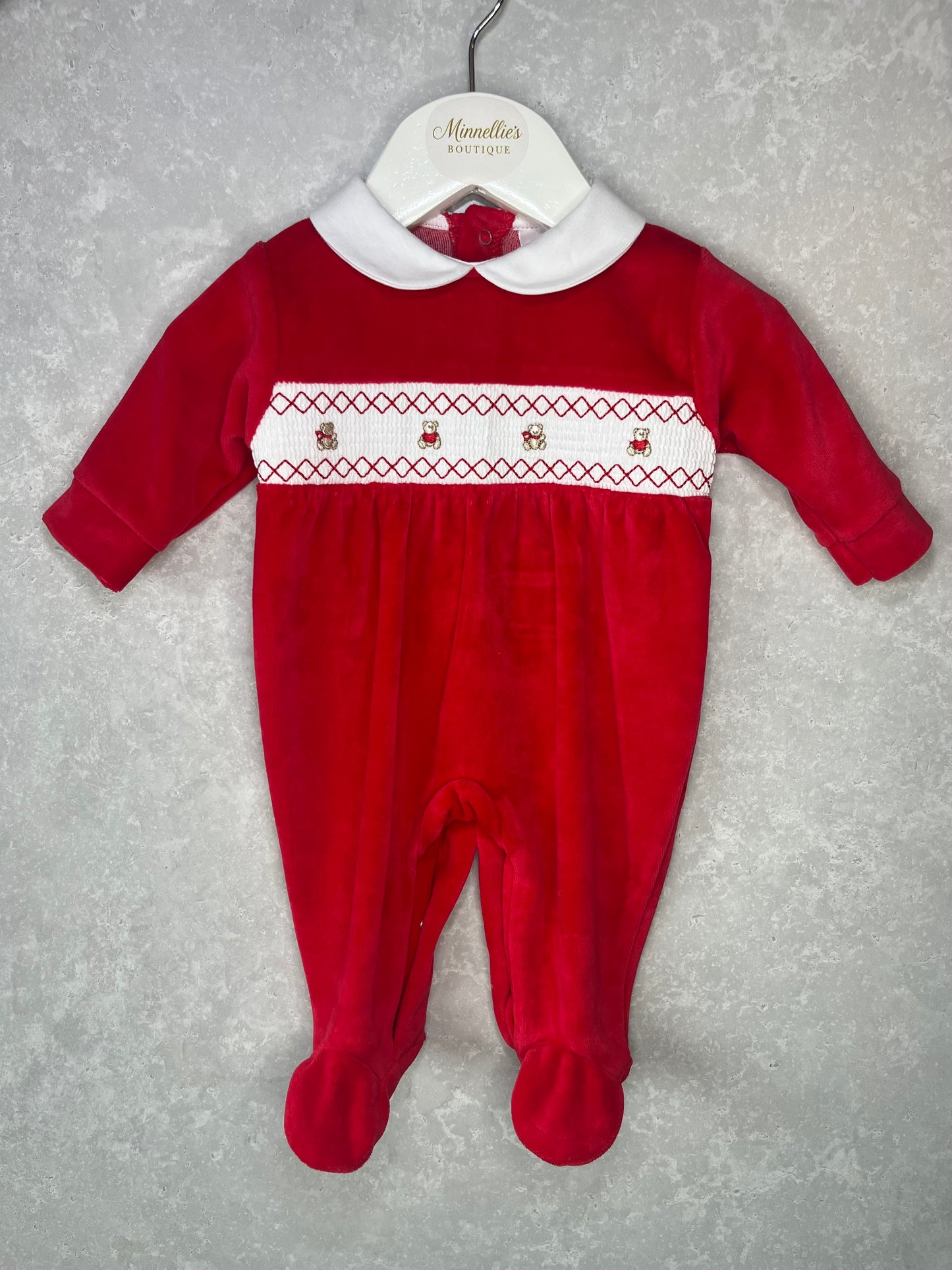 Teddy Velour Smocked Sleepsuit