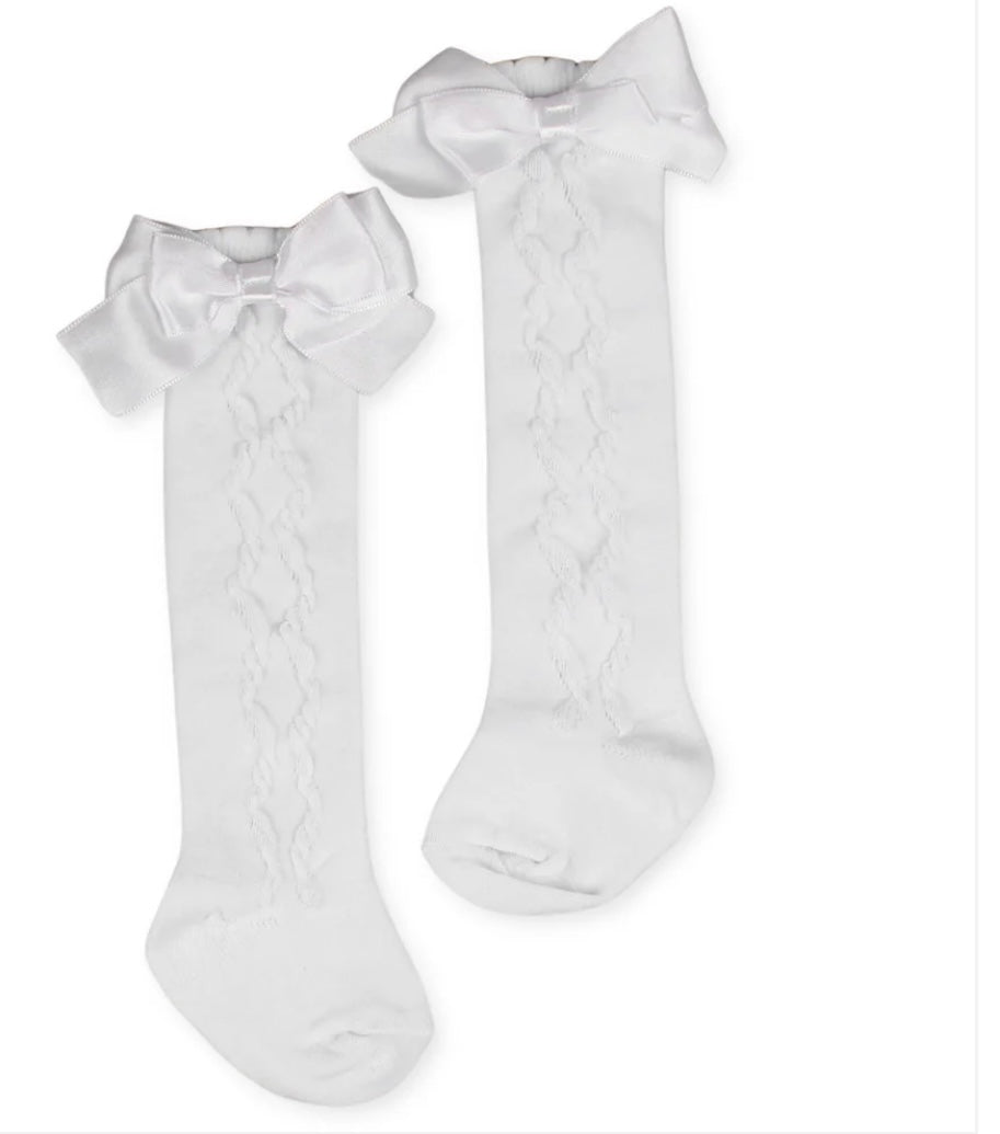 White Bow Knee High Socks