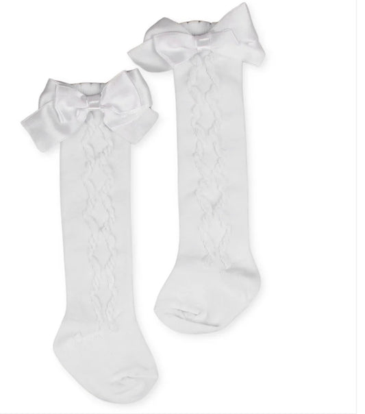 White Bow Knee High Socks